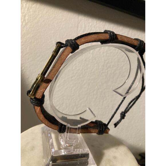 leather cuff bangle adjustable bracelet guitar band rock music metal - Picture 2 of 3